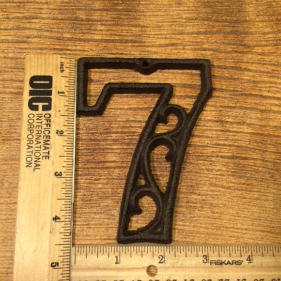 "7" (Seven) Home Address Number Ornate Cast Iron Filigree 4 5/8"tall 0184-0558-7 - Picture 2 of 16